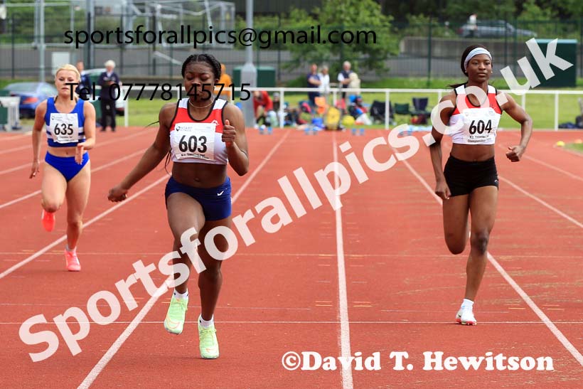 Women and Girls 100 metres, 2022 North Eastern Track and Field Champs., Middlesbrough. David T. Hewitson/Sports for All Pics